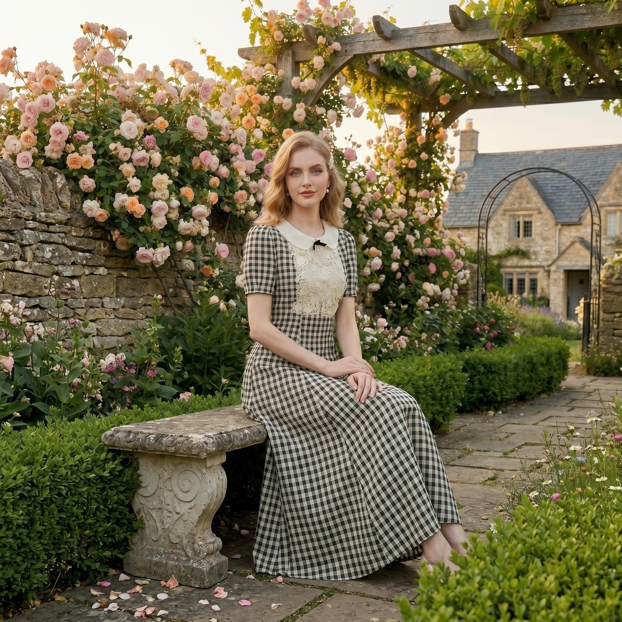Black Gingham Vintage Midi Dress - Image 2
