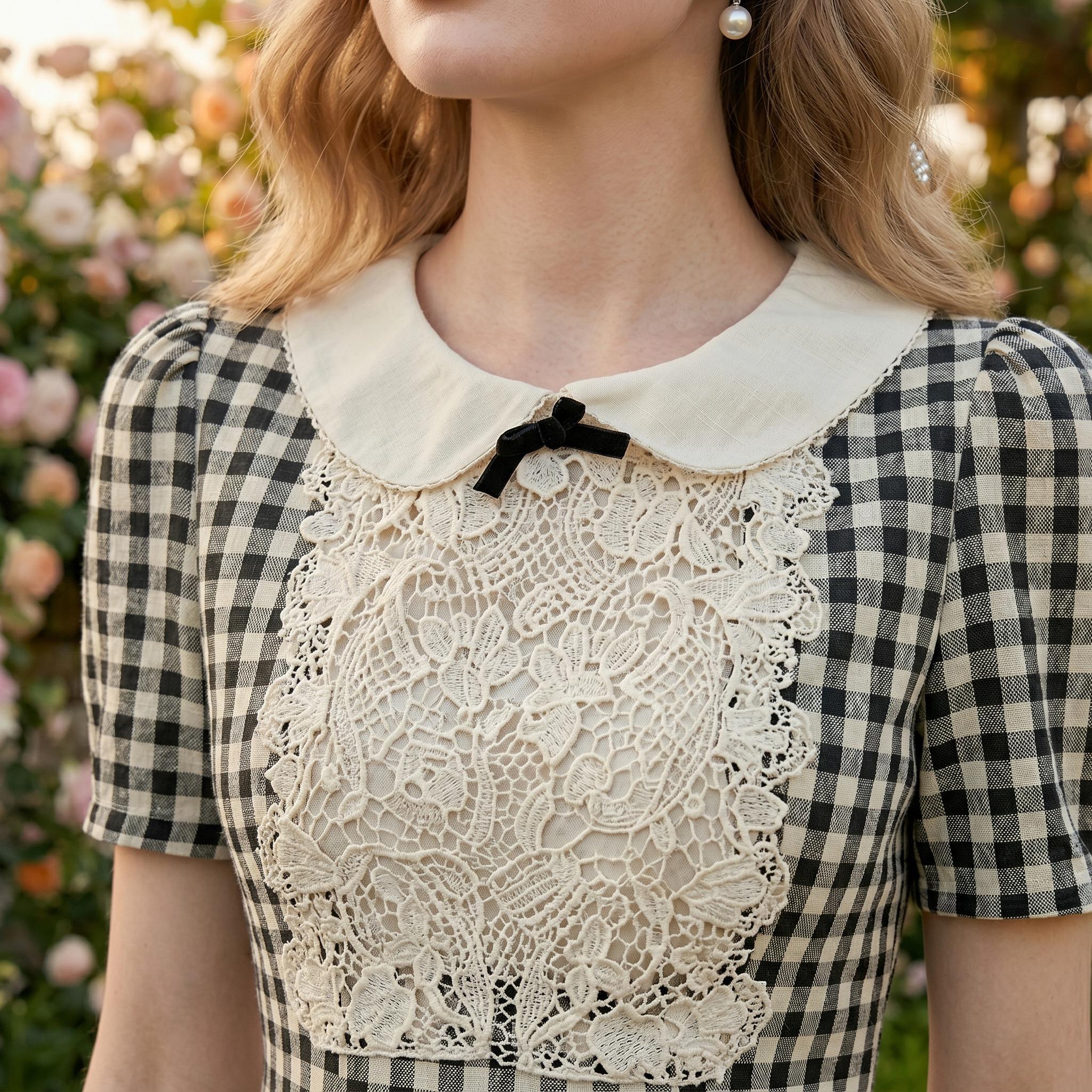 Black Gingham Vintage Midi Dress - Image 3