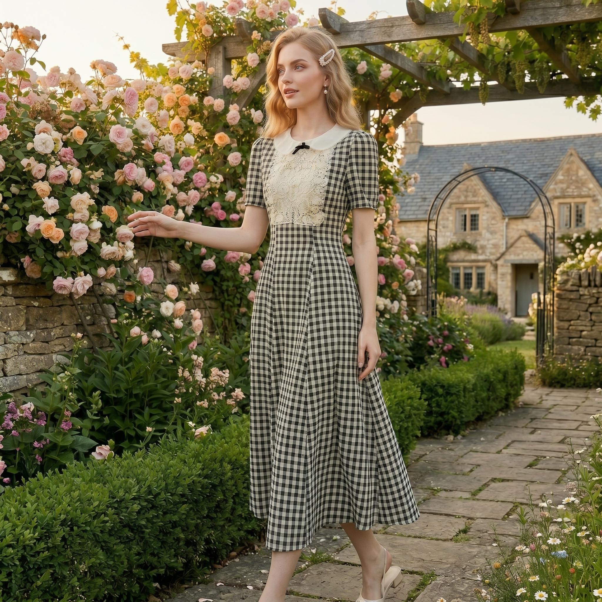Black Gingham Vintage Midi Dress - Image 5