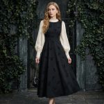 Black Vintage Butterfly Embroidered Midi Dress