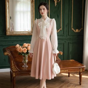 Blush Pink Vintage Pinafore Midi Dress