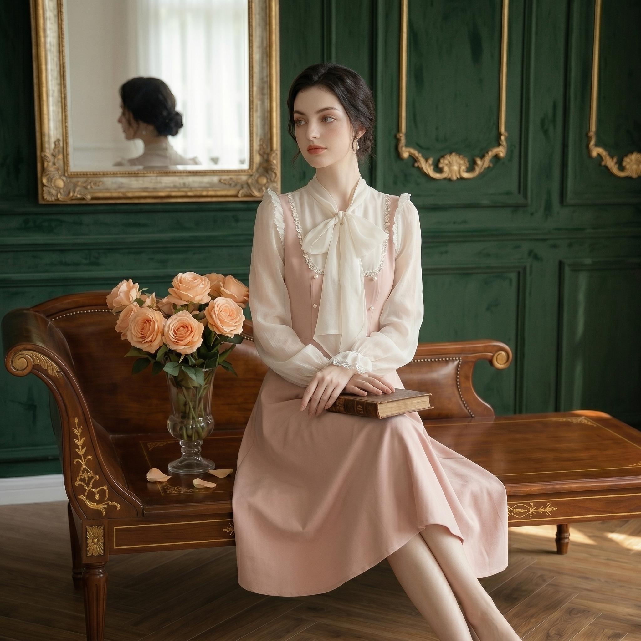 Blush Pink Vintage Pinafore Midi Dress - Image 3