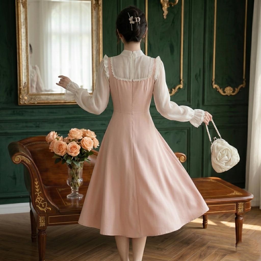 Blush Pink Vintage Pinafore Midi Dress - Image 4