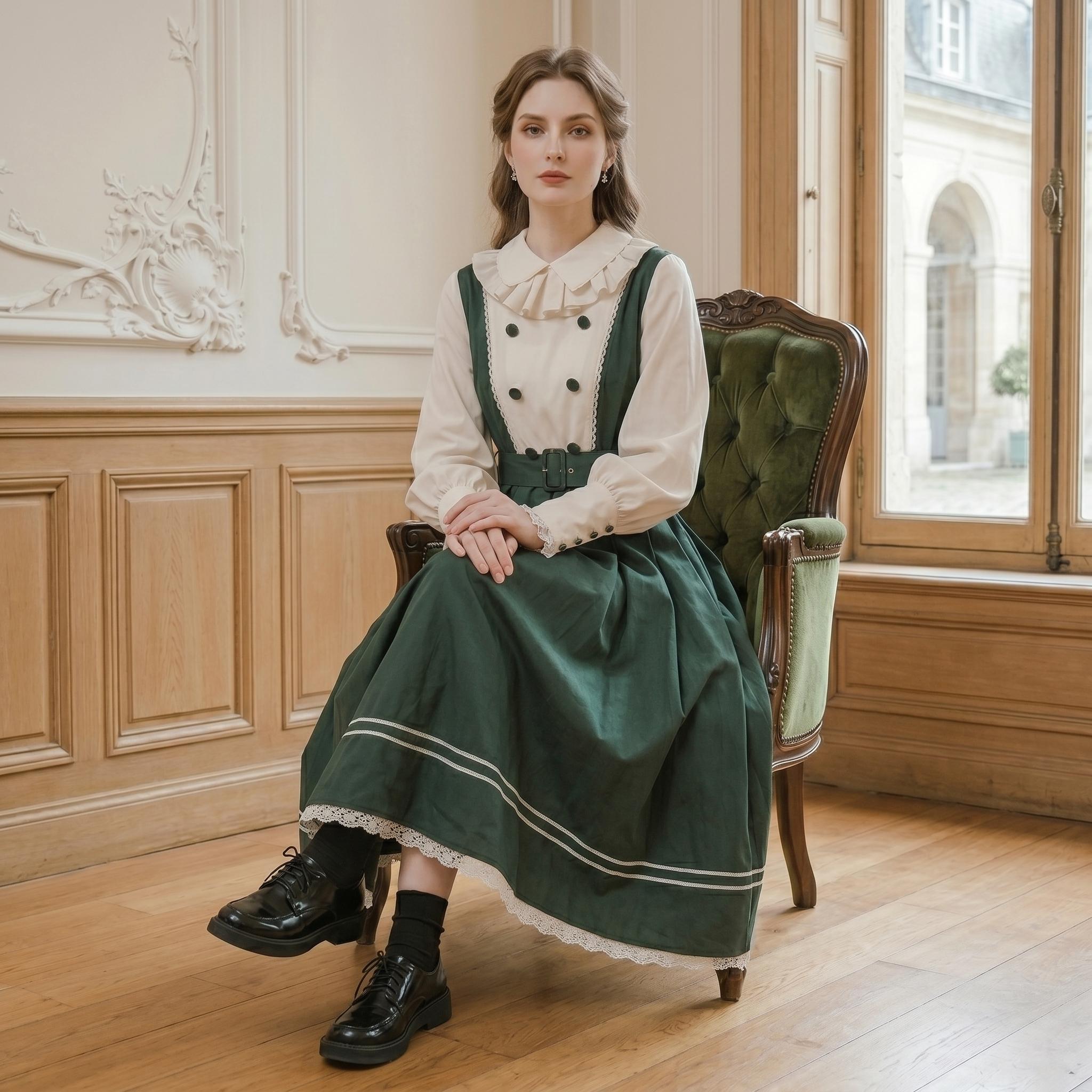 Dark Green Vintage Pinafore Midi Dress - Image 3