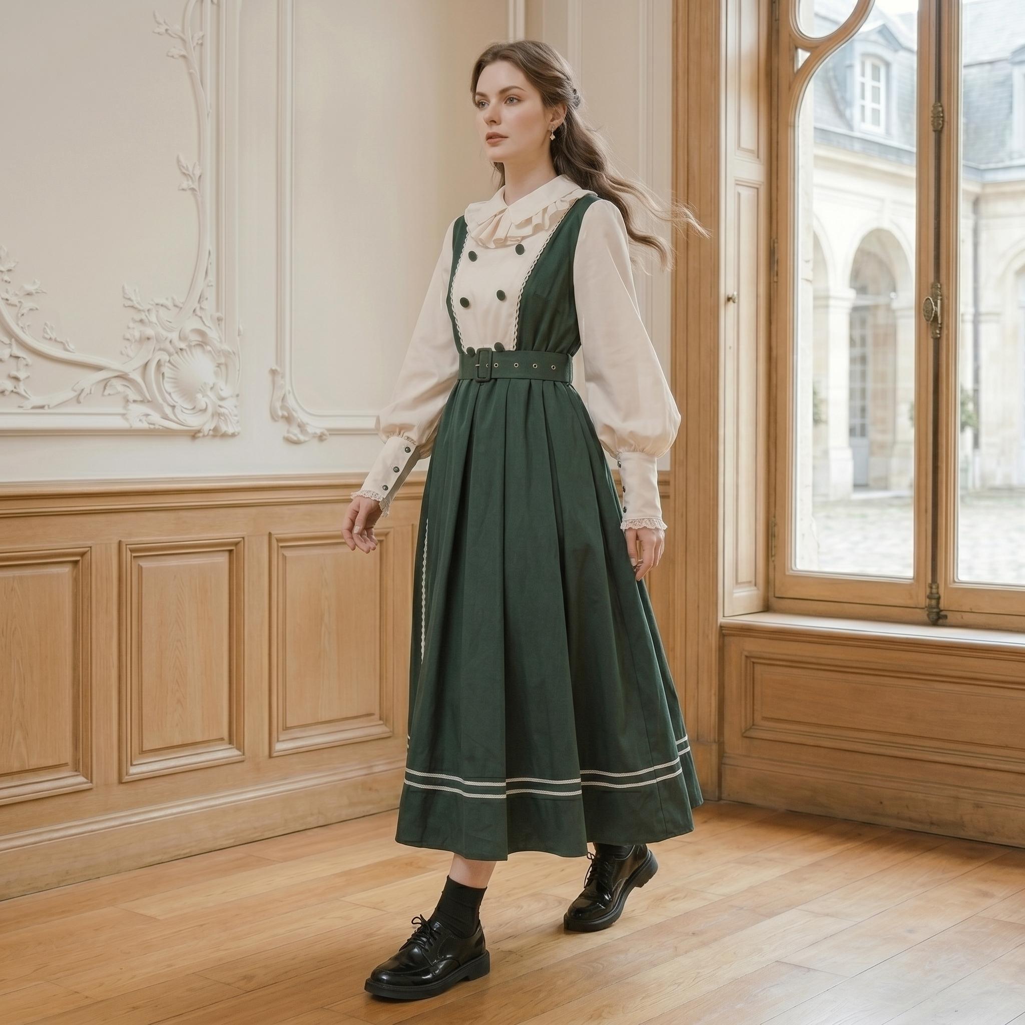 Dark Green Vintage Pinafore Midi Dress