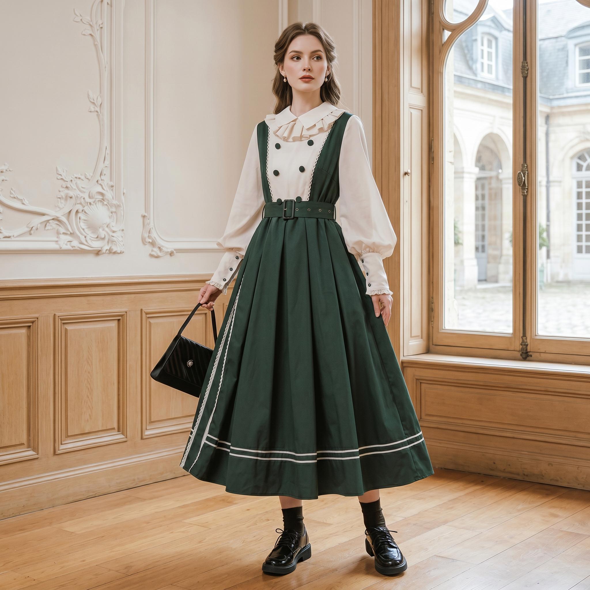 Dark Green Vintage Pinafore Midi Dress - Image 4
