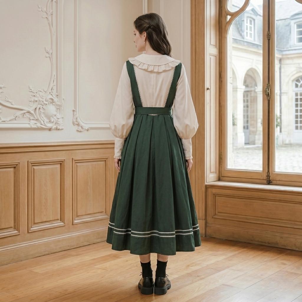 Dark Green Vintage Pinafore Midi Dress - Image 5
