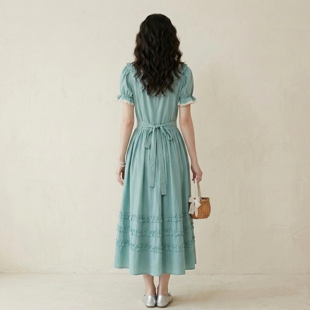 Dusty Teal Vintage Midi Dress - Image 3