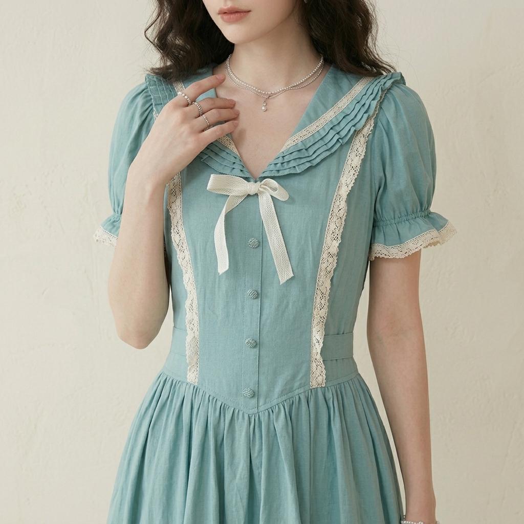 Dusty Teal Vintage Midi Dress - Image 2