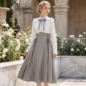 Gray Vintage Pinafore Midi Dress