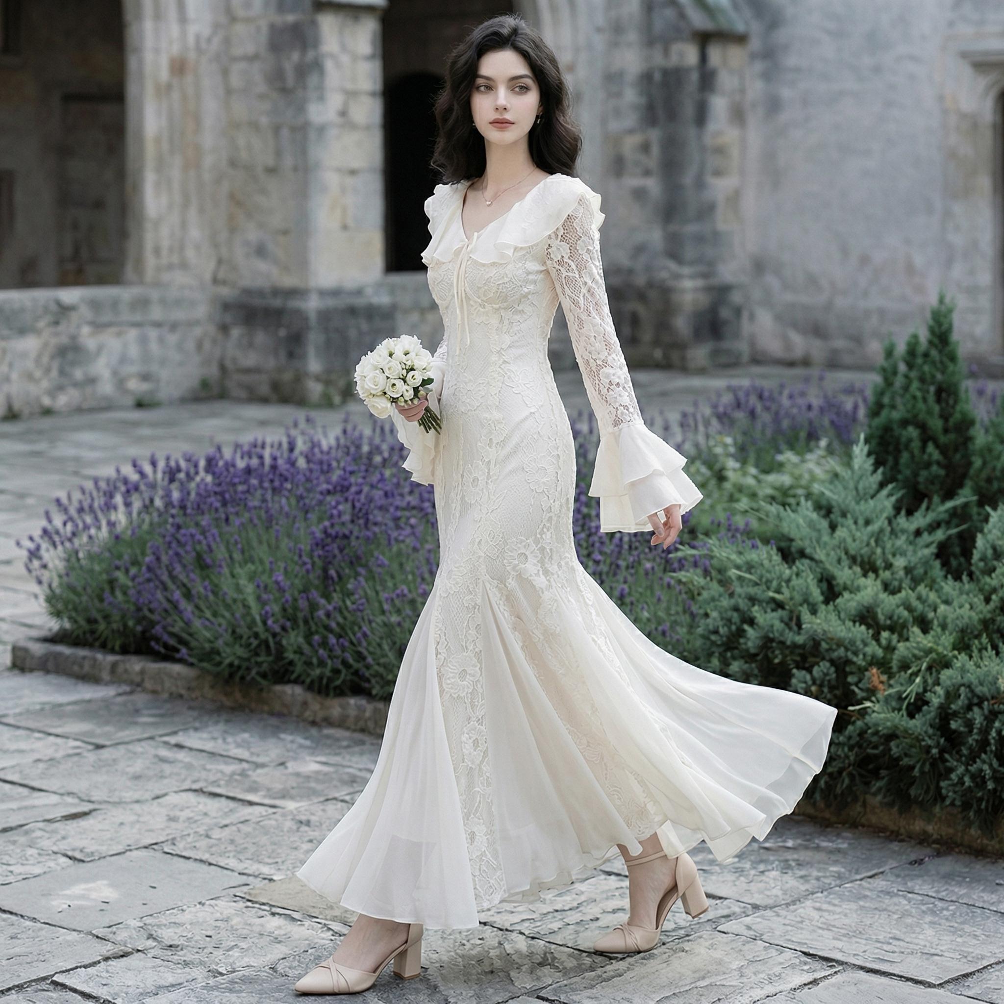 Ivory Lace Vintage Maxi Dress - Image 2