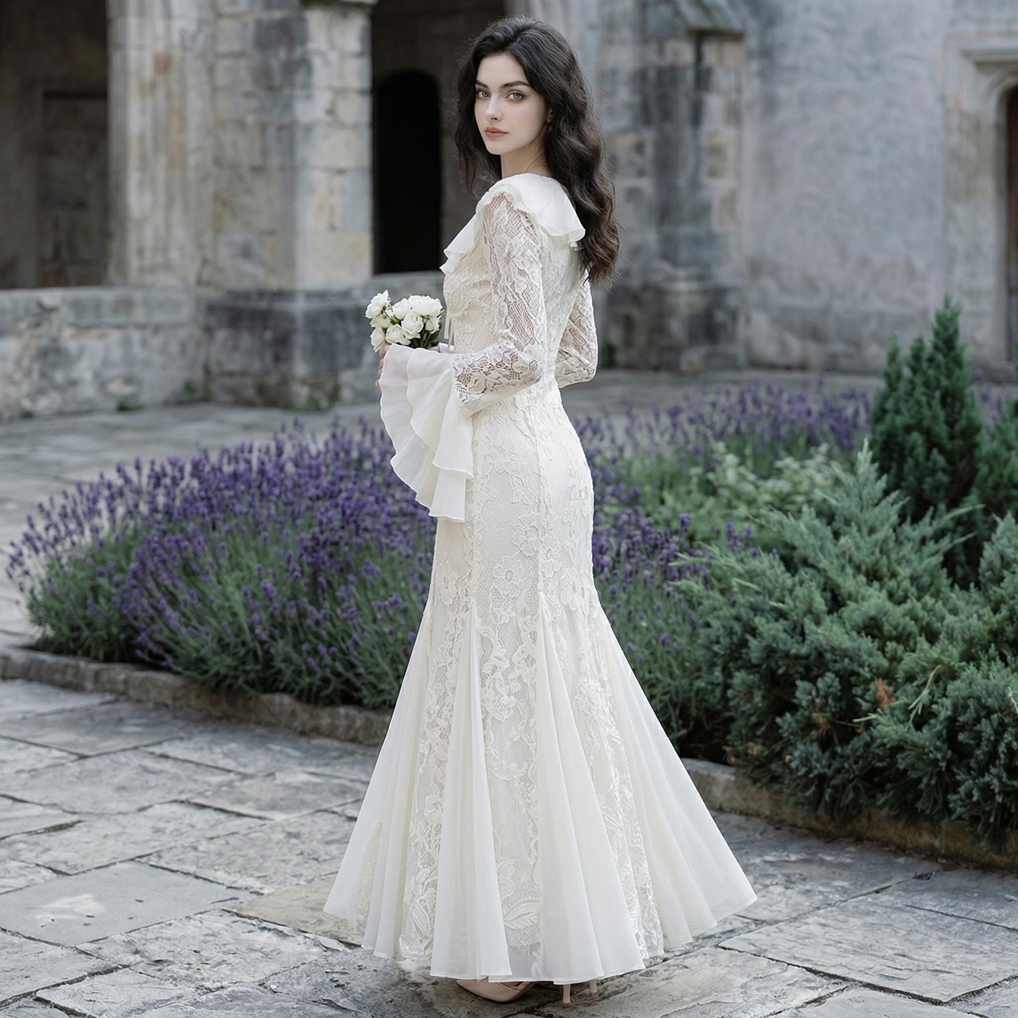 Ivory Lace Vintage Maxi Dress - Image 3