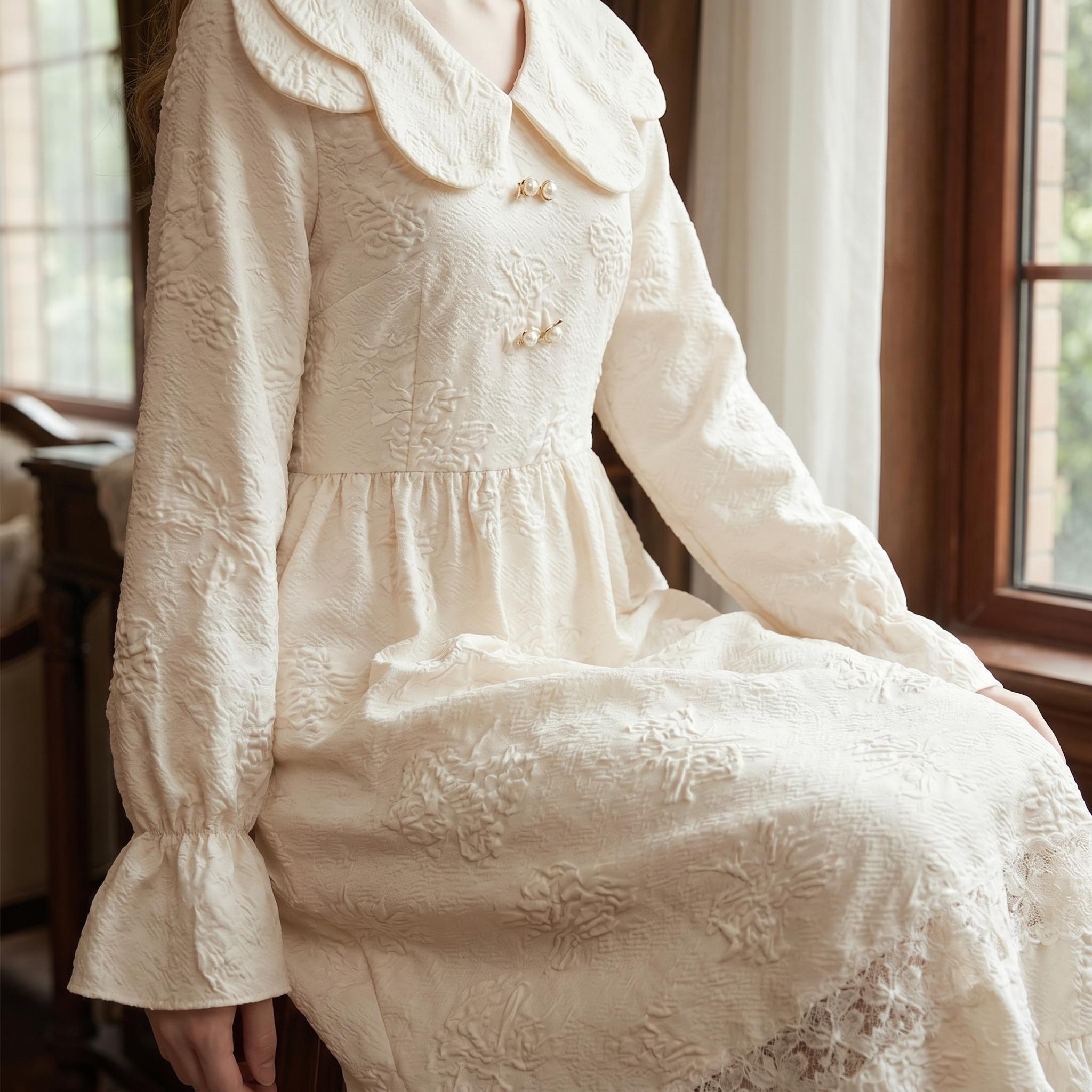 Ivory Vintage Lace Midi Dress - Image 2