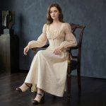 Ivory Vintage Puff Sleeve Midi Dress