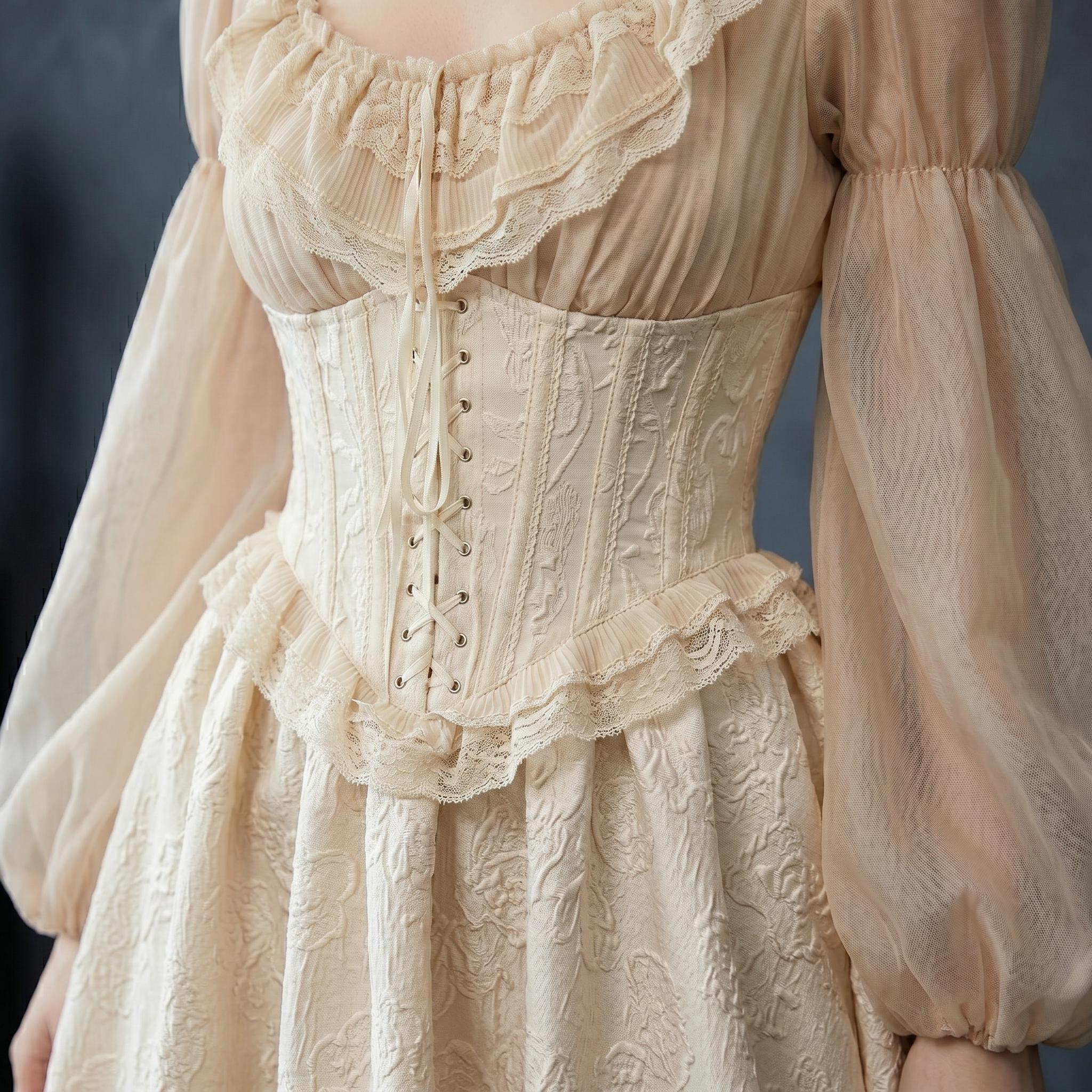 Ivory Vintage Puff Sleeve Midi Dress - Image 5