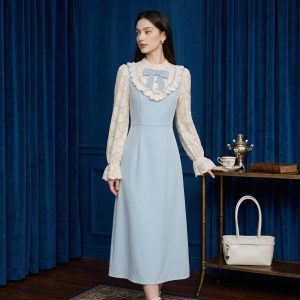 Light Blue Vintage Lace Midi Dress