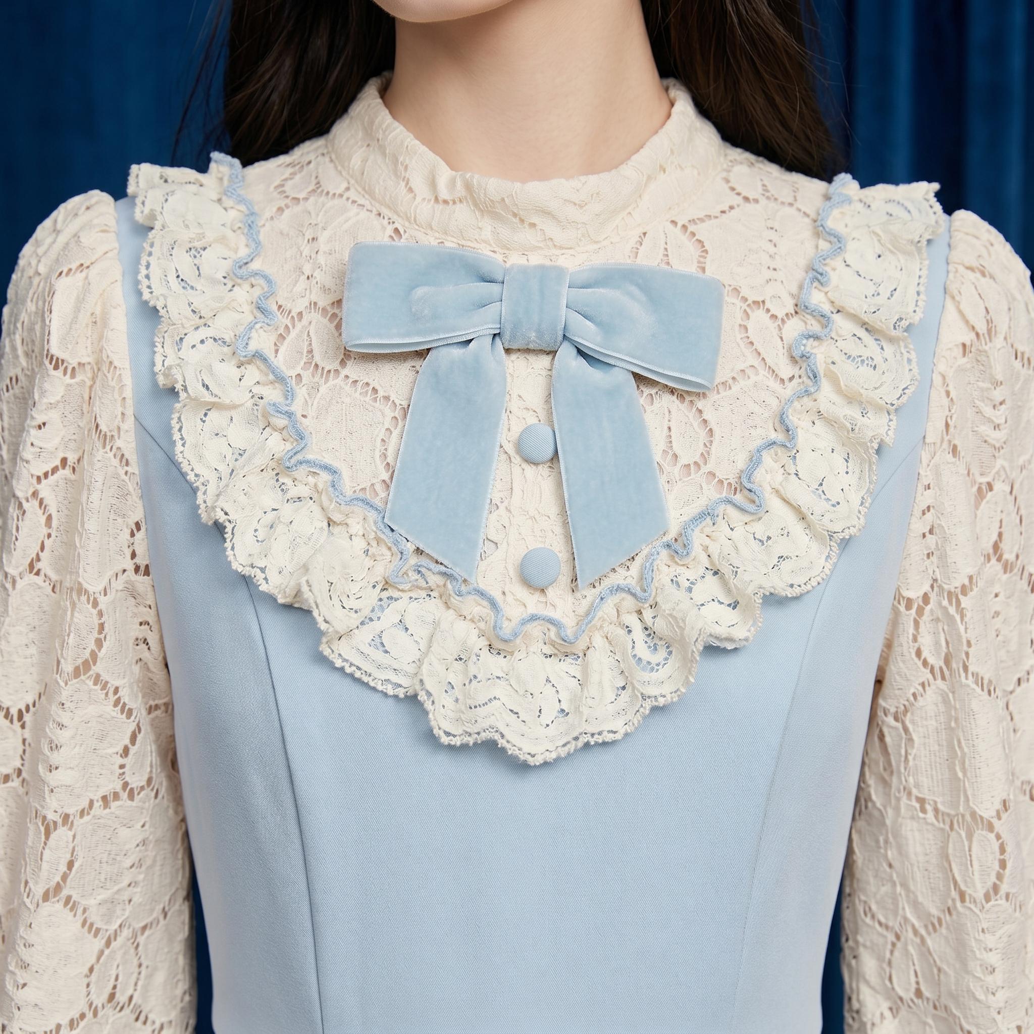 Light Blue Vintage Lace Midi Dress - Image 4