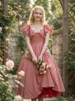 Red Gingham Vintage Cottagecore Dress