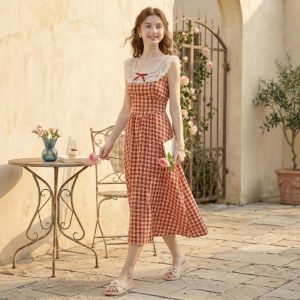 Red Gingham Vintage Midi Dress