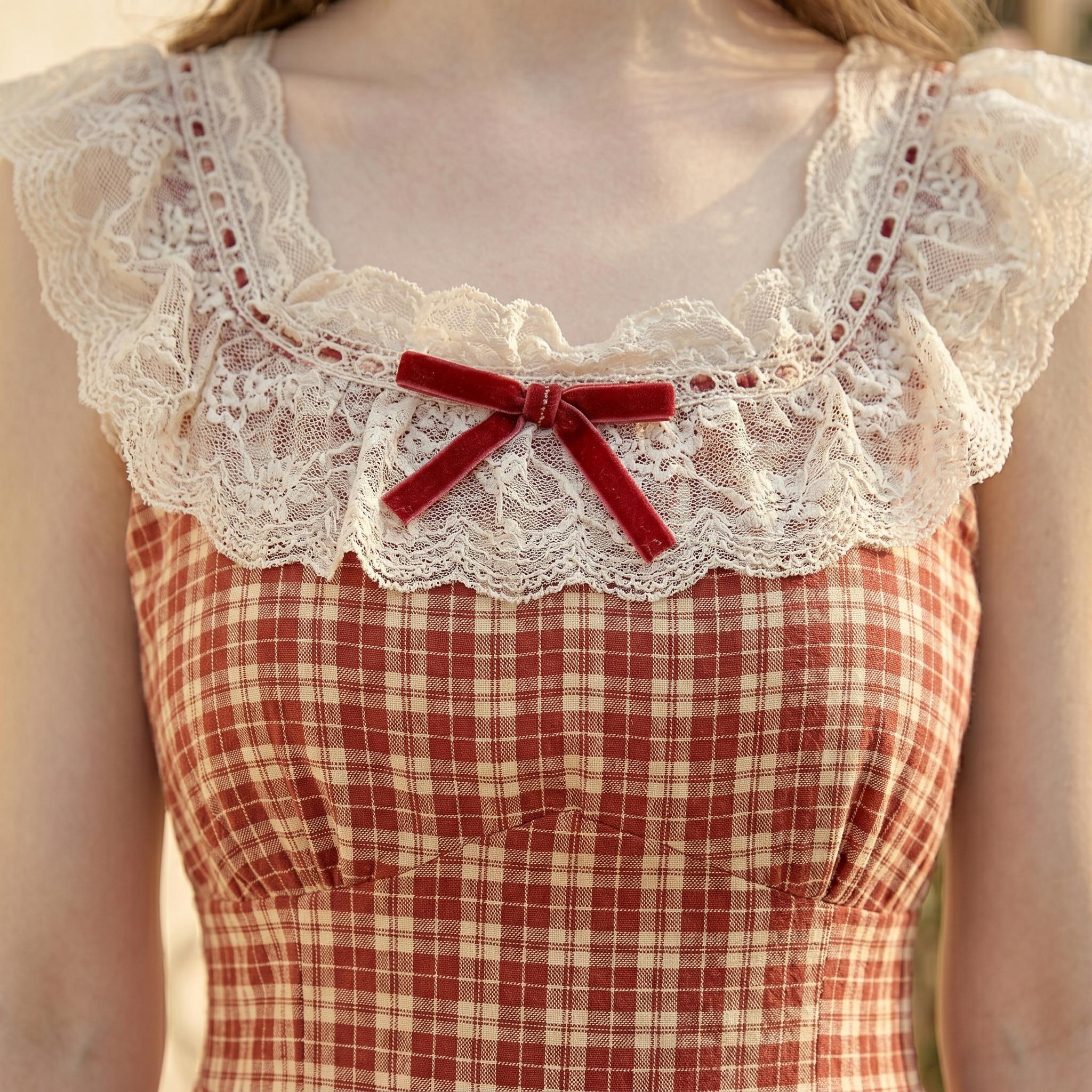 Red Gingham Vintage Midi Dress - Image 3