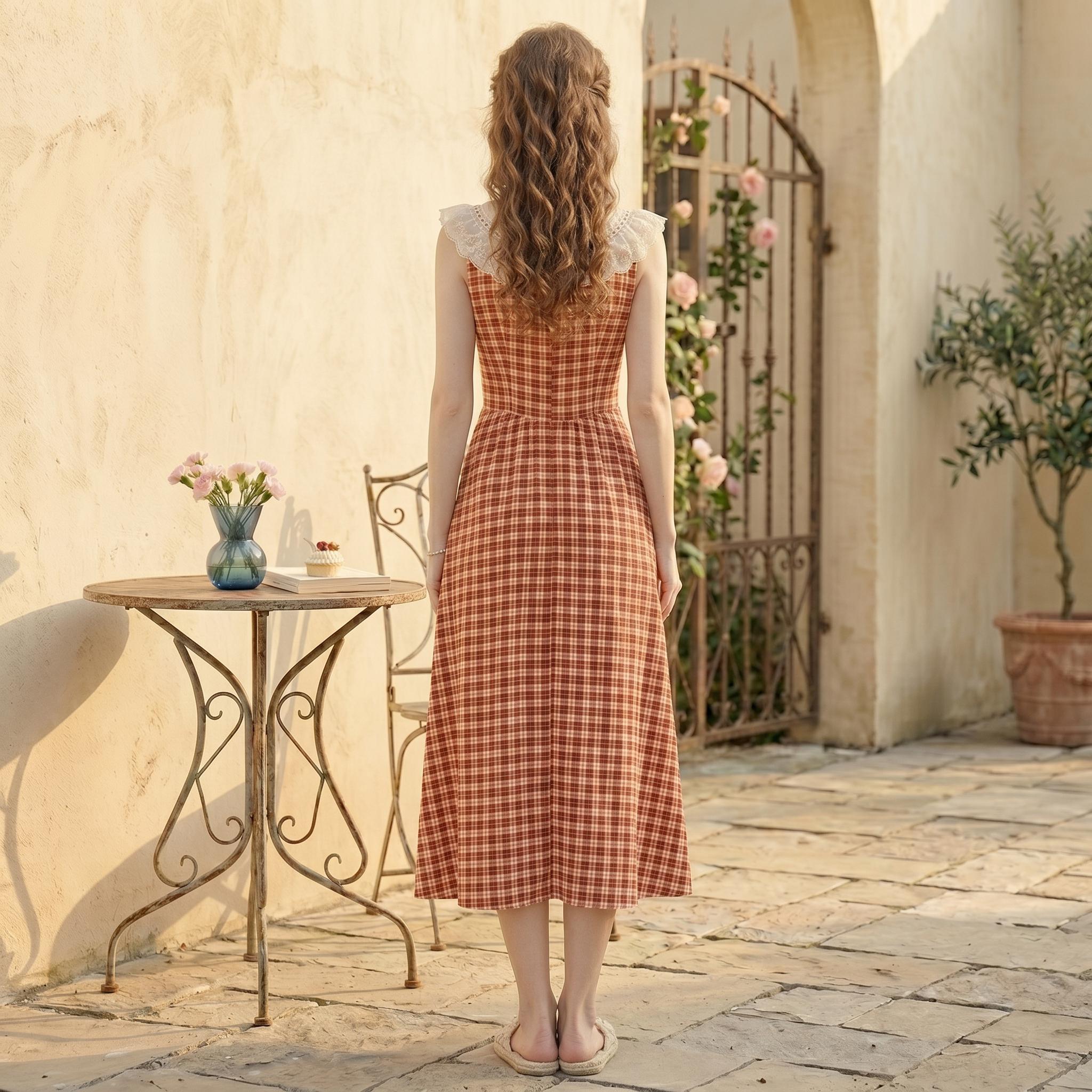 Red Gingham Vintage Midi Dress - Image 4