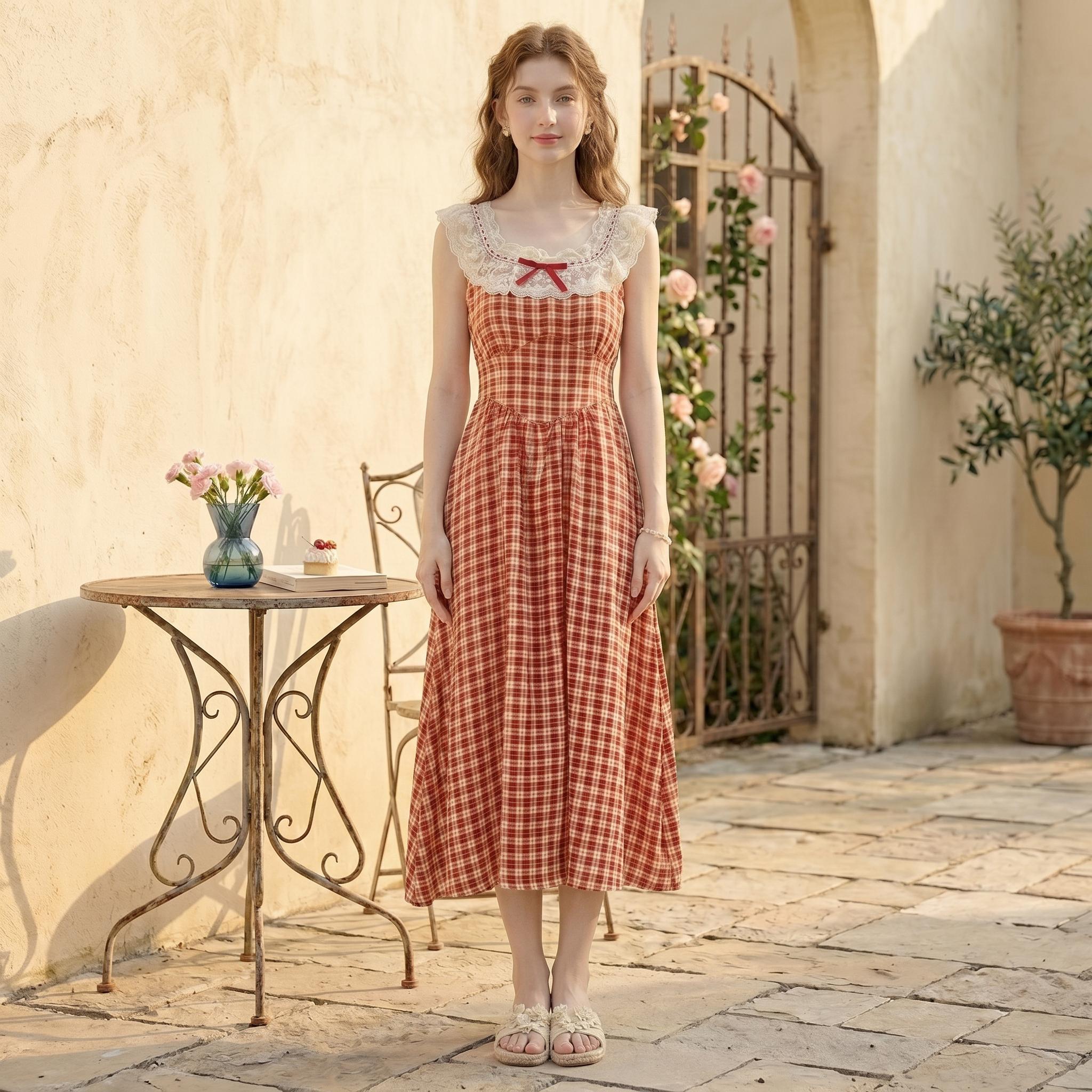 Red Gingham Vintage Midi Dress - Image 2