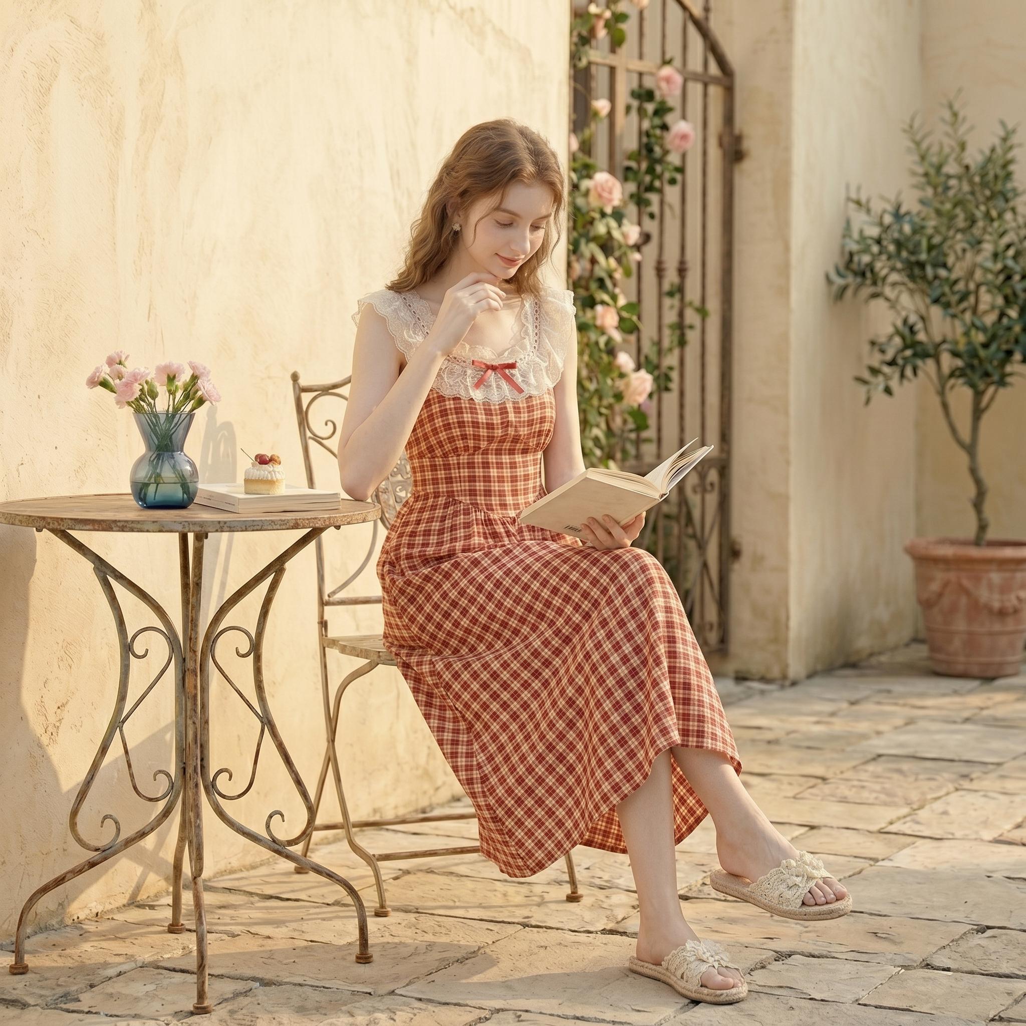 Red Gingham Vintage Midi Dress - Image 5