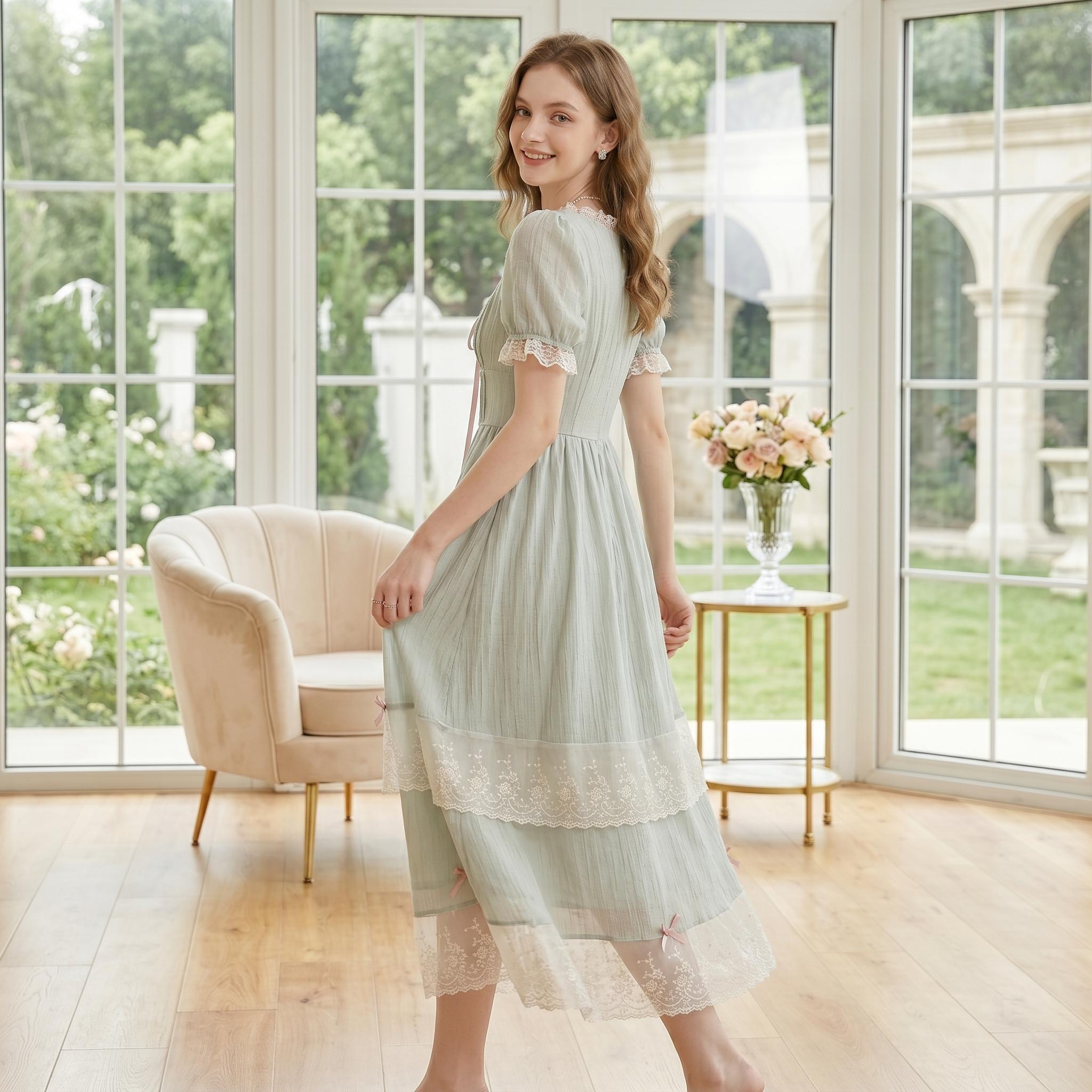 Soft Sage Green Lace Midi Dress - Image 3