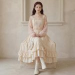 Vintage Cream Ruffle Midi Dress