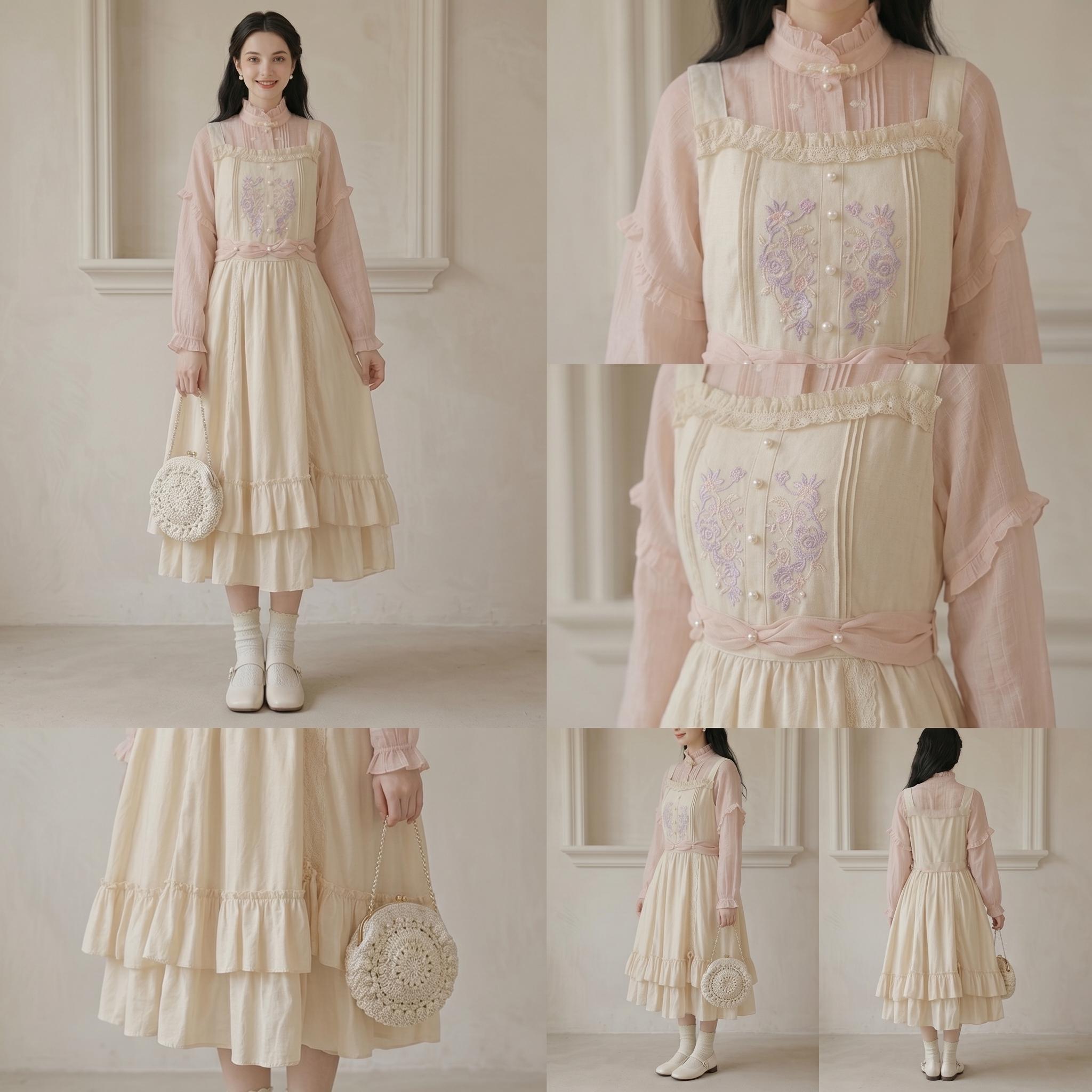 Vintage Cream Ruffle Midi Dress - Image 3