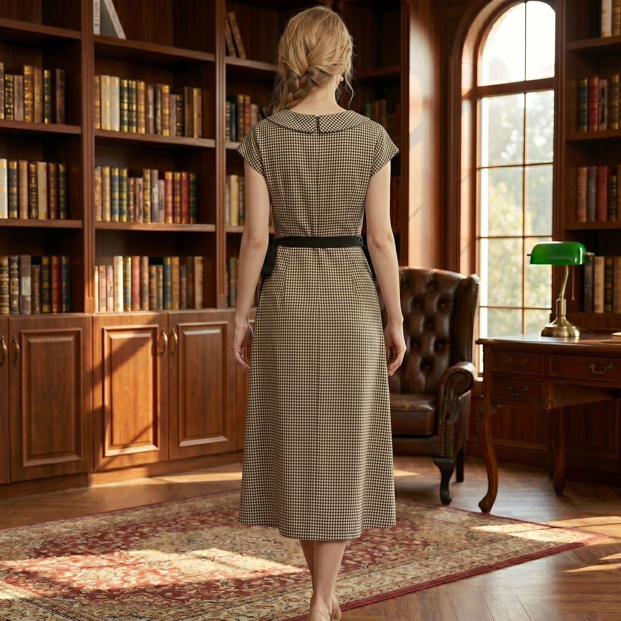 Vintage Houndstooth Midi Dress - Image 4