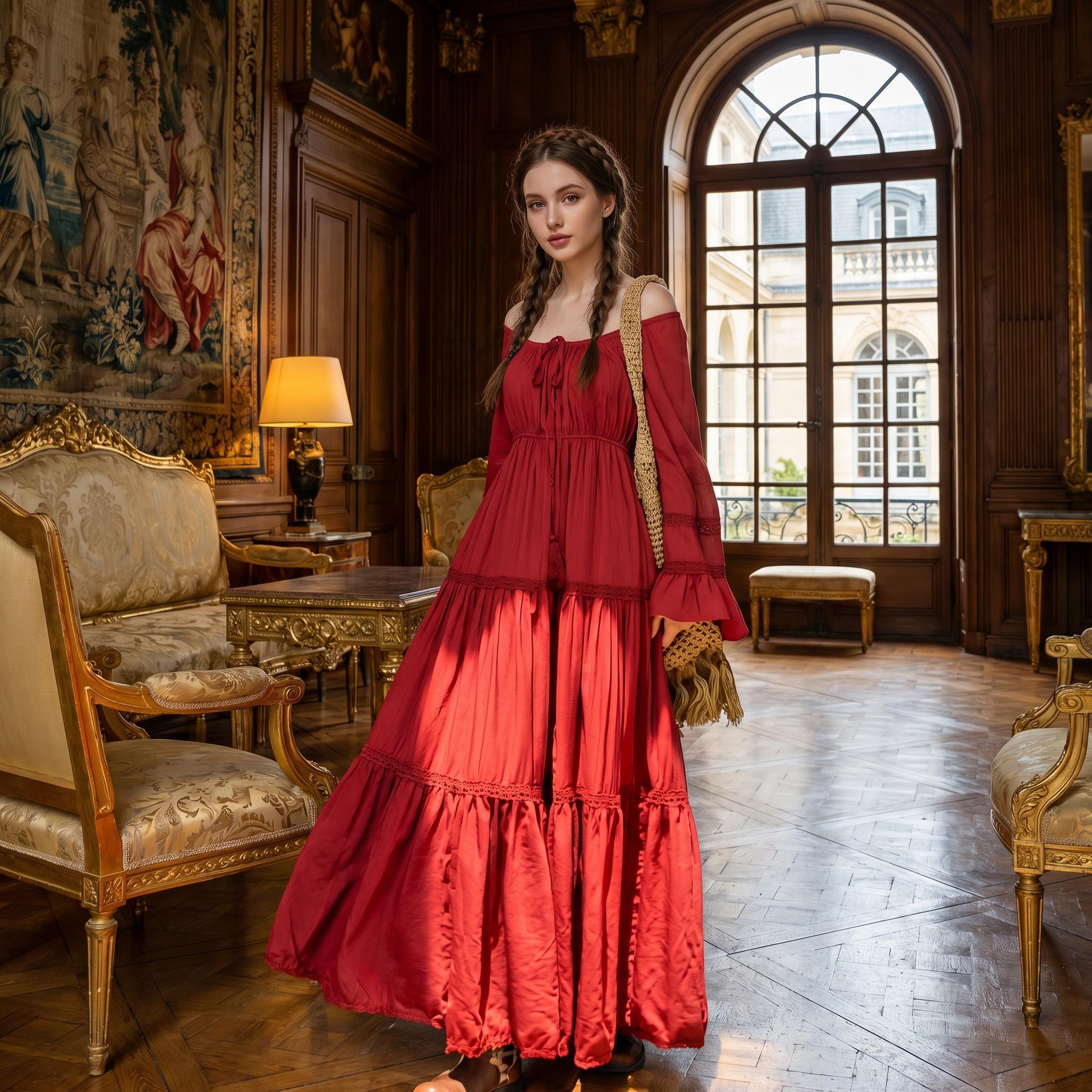 Vintage Red Off-Shoulder Maxi Dress - Image 4