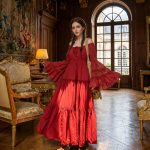 Vintage Red Off-Shoulder Maxi Dress